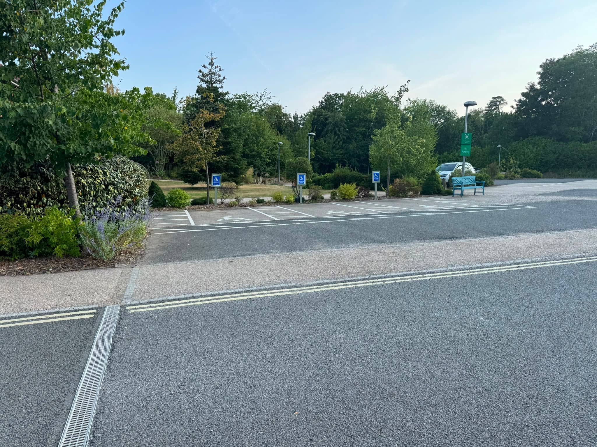 The wider car park and step-free approach at Marie Curie Hospice